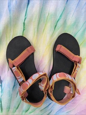 Teva Women’s Sandals in Black with Orange Patterned Straps
